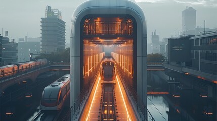 Aufkleber - Magnetic railway urban, futuristic container style structure.