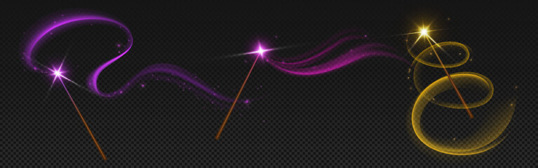 Poster - realistic magic wand light. wizard sparkle stick vector. magician spell effect with glitter. fantasy