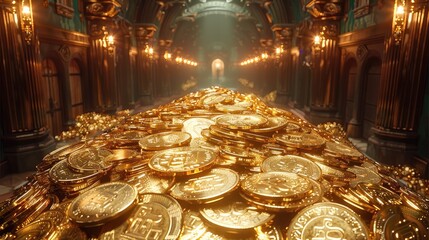 Poster - Gold coins fill the vault, representing secure investments and wealth storage.