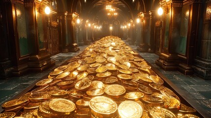 Poster - Gold coins fill the vault, representing secure investments and wealth storage.