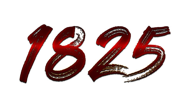 3D blood red number design of 1825 on white background.