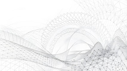 Poster - Glowing grey plexus. Futuristic moving white wave. Digital background with moving particles and lines. Big data visualization.