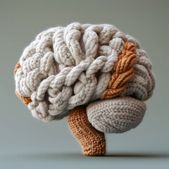Aufkleber - Human brain knitted with wool, pastel light background.