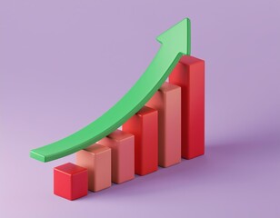 3D green arrow soaring over an upward trending bar graph