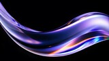 Abstract fluid holographic iridescent purple curved wave in dark background 3d render. Gradient design element for backgrounds, wallpapers, posters and covers.