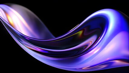 Aufkleber - Abstract fluid holographic iridescent purple curved wave in dark background 3d render. Gradient design element for backgrounds, wallpapers, posters and covers.
