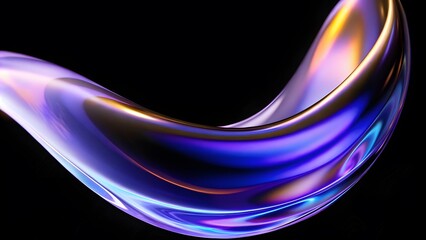 Leinwandbilder - Abstract fluid holographic iridescent purple curved wave in dark background 3d render. Gradient design element for backgrounds, wallpapers, posters and covers.