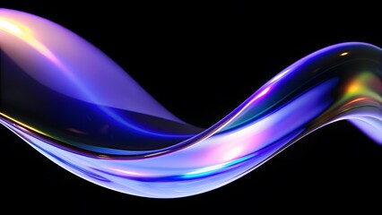 Aufkleber - Abstract fluid holographic iridescent purple curved wave in dark background 3d render. Gradient design element for backgrounds, wallpapers, posters and covers.