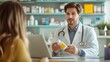 © Old Man Stocker - Male doctor in his thirties speaks with a patient in a professional setting. He holds a medication bottle, providing guidance and discussing treatment options.