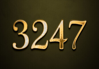 Wall Mural - Old gold effect of 3247 number with 3D glossy style Mockup.