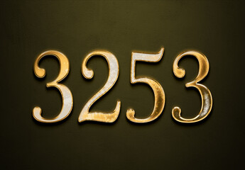 Poster - Old gold effect of 3253 number with 3D glossy style Mockup.