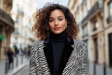 Wall Mural - Young stylish woman posing on the street of paris