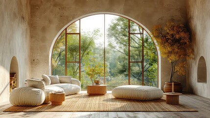 Interior of modern living room with panoramic window