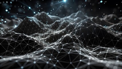 Poster - Technologic networks, technologic networks, particle energy flow, quantum computing visualization Technology Network Background. Abstract futuristic technology with polygonal shape.