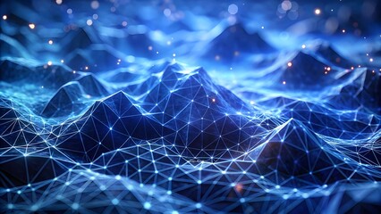Fototapete - Technologic networks, technologic networks, particle energy flow, quantum computing visualization Technology Network Background. Abstract futuristic technology with polygonal shape.