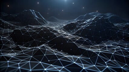 Poster - Technologic networks, technologic networks, particle energy flow, quantum computing visualization Technology Network Background. Abstract futuristic technology with polygonal shape.