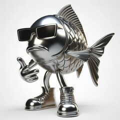 Wall Mural - a cool and hip silver shinny metallic futuristic koi fish character