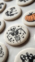 Sticker - A close up of a cookie with a skeleton on it