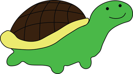 happy green turtle with brown shell smiling, cartoon, easy to edit, stock vector