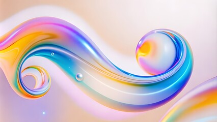 Aufkleber - A long, curvy, pink wave with a rainbow effect. Vibrant and colorful rainbow silk background with abstract waves, creates a soft and decorative backdrop