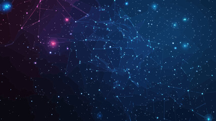 Poster - Abstract Vector Image of Rocket in Space with Starry Sky, Lines and Points Depicting Planets and Universe, Minimalist Flat Style, Perfect for Business and Technology Themes