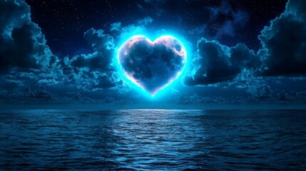 Poster - Surreal Heart-Shaped Moon Overwater Scene