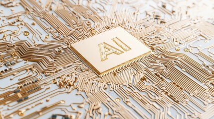Poster - Close-up of a CPU Microchip with AI Technology