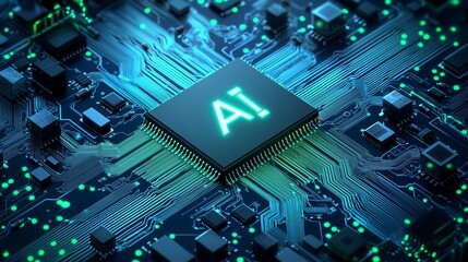Poster - Vibrant Microchip Design Featuring AI and Glowing Effects