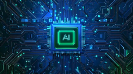 Poster - Vibrant AI Microchip Design with Glowing Elements