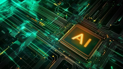 Poster - Intricate AI Microchip Design with Digital Circuitry