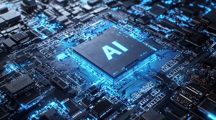 Poster - Futuristic Microchip Design Showcasing AI Technology