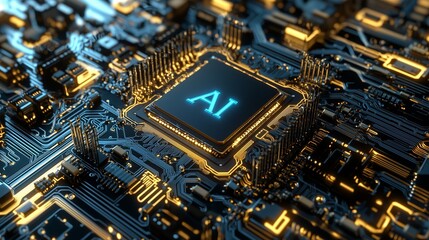 Poster - Futuristic AI CPU Microchip Close-Up View