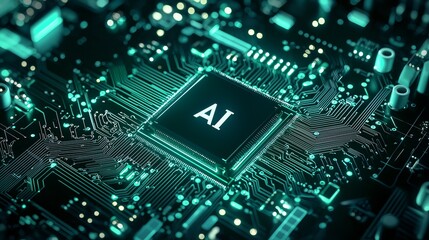 Poster - Close-up of Computer CPU with AI Technology