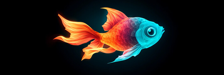 Canvas Print - A vibrant, glowing fish with an orange and blue color scheme.