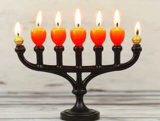 Wall Mural - Menorah with Orange Candles.