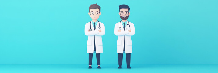 Canvas Print - Two doctors stand with their arms crossed in front of a blue background.