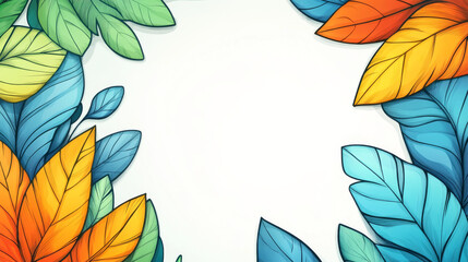 Canvas Print - Colorful leaves frame a white background.