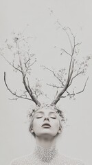 Canvas Print - A woman with a deer's antlers on her head