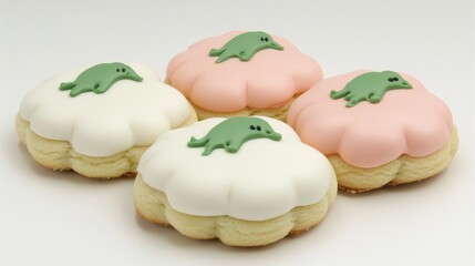 Canvas Print - A close up of four decorated cookies on a white surface