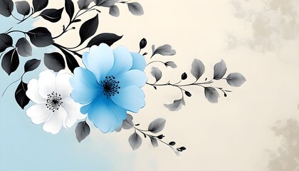 Wall Mural - Graceful Triptych Showcasing a Large White Flower on a Serene Blue Backdrop