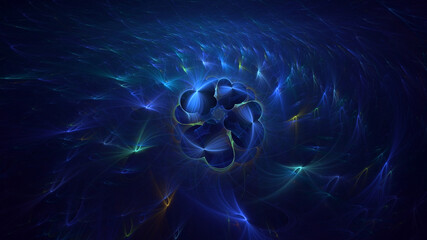 Poster - 3d manual rendering abstract blue fractal light background. its not ai generatd illustration.