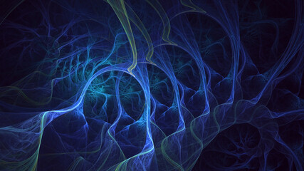 Poster - 3d manual rendering abstract blue fractal light background. its not ai generatd illustration.