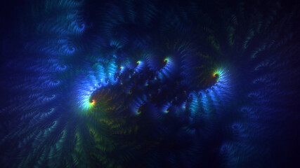 Poster - 3d manual rendering abstract blue fractal light background. its not ai generatd illustration.