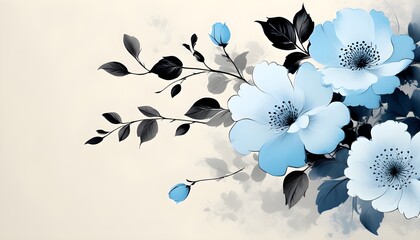 Wall Mural - Graceful Triptych Showcasing a Large White Flower on a Serene Blue Backdrop