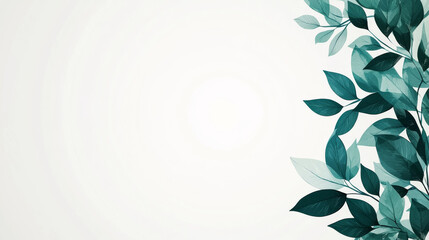 Wall Mural - Teal leaves on a white background.