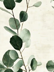 Sticker - an impressionist botanical painting in sage green on a solid light beige background, eucalyptus leaf 