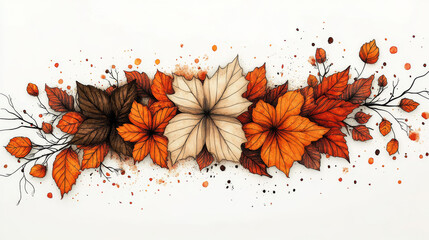 Canvas Print - Hand-drawn autumn leaves on a white background.