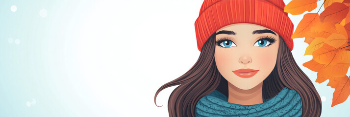 Smiling woman with long brown hair in a red beanie