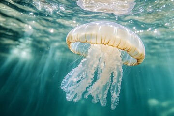 Sticker - Underwater Shot of a Jellyfish with Sunbeams Streaming Down.