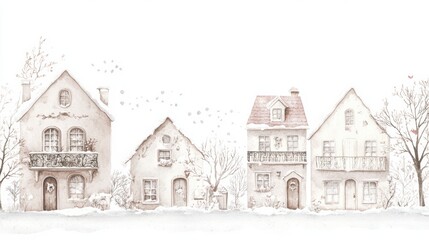 Canvas Print - A drawing of a row of houses in the snow